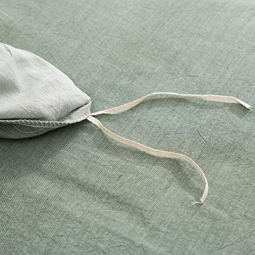  OREISE Duvet Cover Set Full/Queen Size Washed Cotton Yarn, Jacquard Green And White Thin Branch Pattern Floral Style 3Piece Bedding Set