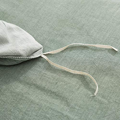  OREISE Duvet Cover Set Full/Queen Size Washed Cotton Yarn, Jacquard Green And White Thin Branch Pattern Floral Style 3Piece Bedding Set