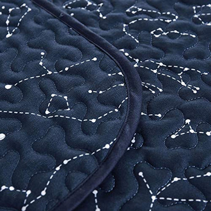  - Constellation Quilt Set, Navy Blue With White Space Stars Pattern Printed, Soft Microfiber Bedspread Coverlet Bedding (3pcs, Queen Size)