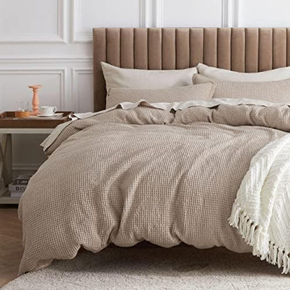  Bedsure Cotton Duvet Cover Queen - 100% Cotton Waffle Weave Coconut White Duvet Cover Queen Size, Soft And Breathable Queen Duvet Cover Set For All Season (Queen, 90"x90")