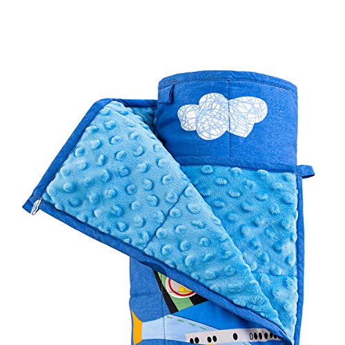  Sivio Weighted Blanket Kids, 5 Pounds, Minky Fleece And Cotton Throw Blanket With Beads, Reversible Heavy Blanket For Children 30-50 Lbs, 36x48 Inch, Blue Airplane