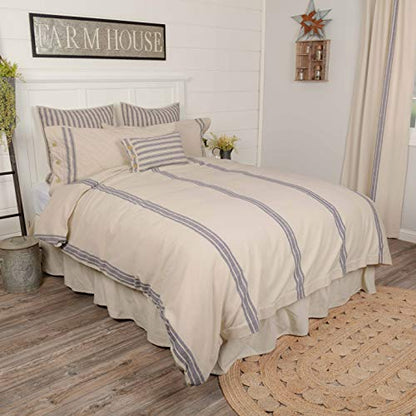  Market Place Blue Grain Sack Stripe Queen Duvet Cover