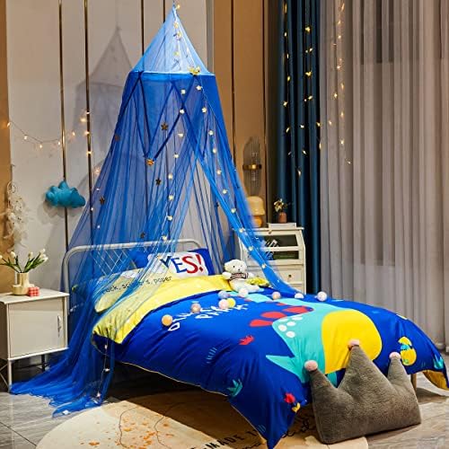  Bed Canopy With Stars And Crown, 7 Doors Mosquito Net Bed Canopy For Girls, Princess Canopy For Girls Bed Room Decor, Encrypted Fabric, Purple