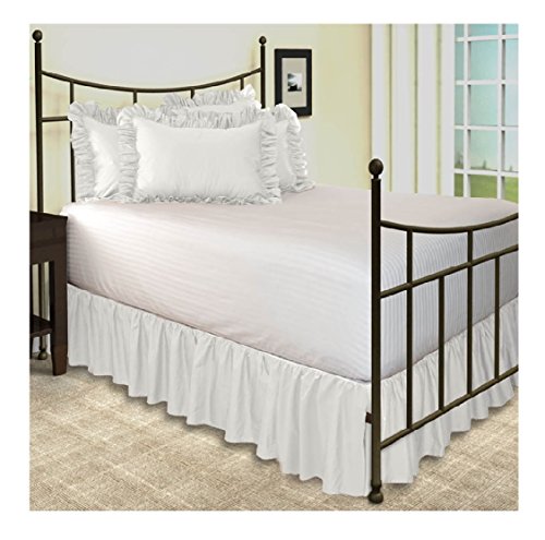 Scala Plit Corner Ruffle Bed Skirt White Solid 650 Thread Count 100% Egyptian Cotton Queen (60" W X 80" L) With 16" Drop Length.
