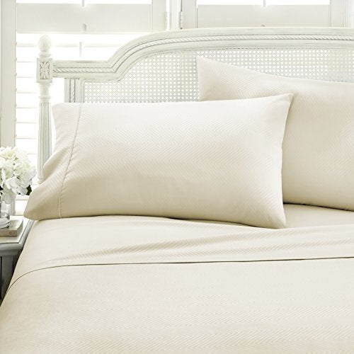  Ienjoy Home Hotel Collection Embossed Chevron 4 Piece Sheet Set, Queen, Ivory (BLL-CHEV-Queen-Ivory)