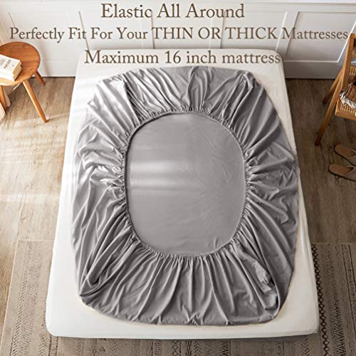  LBRO2M Bed Sheets Set Full Size 6 Piece 16 Inches Deep Pocket 1800 Thread Count 100% Microfiber Sheet,Bedding Super Soft Comfortable, Cool Warm,（Grey）