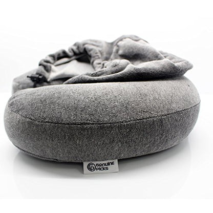  Luxury Memory Foam Neck Travel Pillow With Hoodie. Stylish Carry Bag. Premium Velvet. Washable Zippered Cover. Scientifically Proven U Shaped Neck Pillow. Business Traveler Gifts. (Gray)