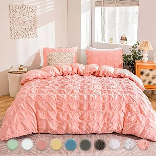  MY /emwai/ Duvet Cover King Size White, Super Soft Comfortable Seersucker Bedding Duvet Covers Set - 1 Duvet Cover And 2 Pillow Cases, King Size Duvet Cover With Zipper Closure & Corner Ties