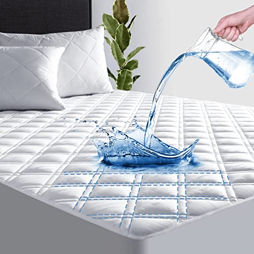  Queen Waterproof Mattress Pad,Quilted Mattress Protector Queen, Cooling Bed Cover,Noiseless Mattress Cover Up To 21" Deep