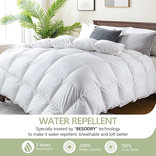  Goose Feather Down Comforter Queen Size, Ultra-Soft All Season Down Duvet Insert, Cotton Cover, 55oz Fill Weight Goose Down Comforter With Storage Bag (90x90)