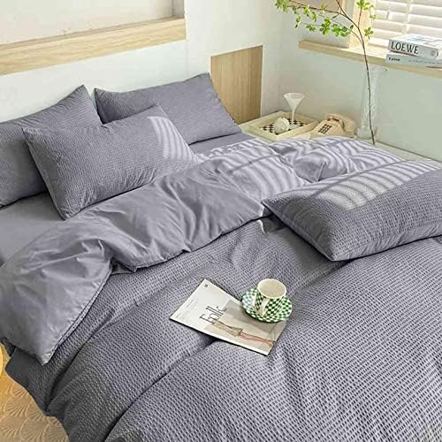  Nanko Seersucker King Comforter Set Black 3 PC All Season Reversible Down Alternative Quilted Duvet Insert, Microfiber Filling, Luxury Hotel Quality Bedding Sets In A Bag, Size 90 X 104 Inch