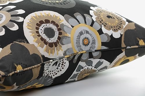  Pillow Perfect Floral Outdoor Throw Accent Pillow, Plush Fill, Weather, And Fade Resistant, Medium Square - 16.5" X 16.5", Black/Yellow Crosby, 2 Count