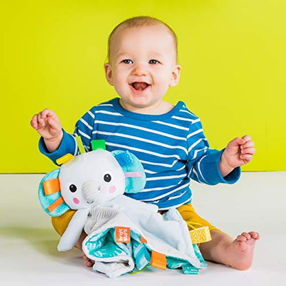  Bright Starts Elephant Cuddle 'n Tags 2-Sided Baby Lovey Security Soothing Blanket, 16"