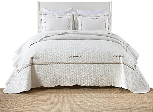  MarCielo 3-Piece 100% Cotton Oversized Bedspread Set Coverlet Set Lightweight Quilt Set Embroidery Farmhouse Bedding Set (Natural Beige, King (118"x106"))