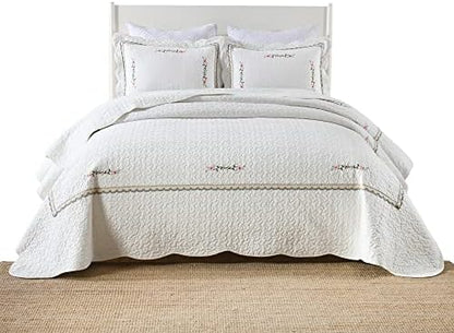  MarCielo 3-Piece 100% Cotton Oversized Bedspread Set Coverlet Set Lightweight Quilt Set Embroidery Farmhouse Bedding Set (Natural Beige, King (118"x106"))