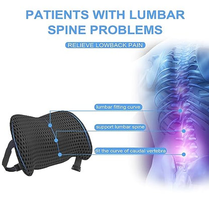  TTKXT Lumbar Support Pillow For Car For Low Back Pain Relief With Adjustable Straps.Memory Foam Lower Back Pillow For Bed, Office Chair, Gaming Chair, Recliner Improve Posture (Black)