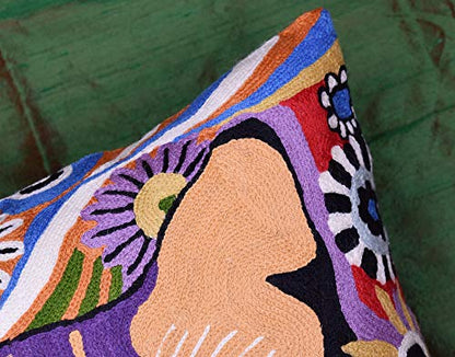  Kashmir Designs Cat Pillow Cover | Kitty Accent Pillow | Modern Cats Cushion | Colorful Cat Pillows | Cat Face On Pillow | Cat Lover Gift | Hand Embroidered Cushions | Wool Size - 18x18