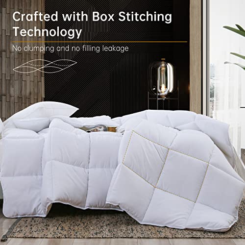  King Bedding Comforter Duvet Insert - All Season Cooling Down Alternative - Ultra Soft Quilted Comforters With Corner Tabs- Hotel Collection Machine Washable（Solid White, King）