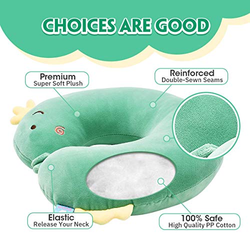  H HOMEWINS Travel Pillow For Kids Toddlers - Soft Neck Head Chin Support Pillow,Cute Animal In Any Sitting Position For Airplane,Car,Train,Machine Washable,Children Gifts (Green Dinosaur)