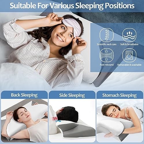  Ynipanda Cervical Memory Foam Pillow, Ergonomic Neck Pillow For Neck And Shoulder Pain Relief, Suitable For Boys And Girls Sleeping On Their Sides, Neck Support Pillows For Sleeping