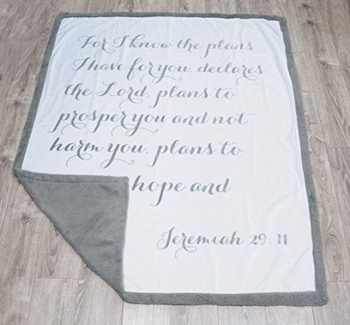  Jeremiah Scripture Throw Blanket: For I Know The Plans I Have For You. Fleece Sherpa Inspirational Faith Gift, Buttery-Soft Extra-Large Healing Quilt For Men Or Women (Ivory)