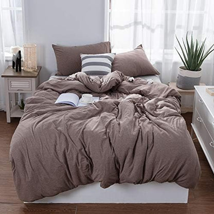  LIFETOWN 100% Jersey Knit Cotton Duvet Cover Set T-Shirt Feel Bedding Set Ultra Soft Wrinkle-Free (Beige, Queen)