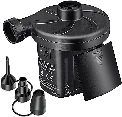  Battery Powered Air Mattress Pump, Electric Quick-Fill Blower Portable Inflator Deflator For Inflatables Raft Bed Boat Pool Toy, Black