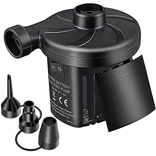  Battery Powered Air Mattress Pump, Electric Quick-Fill Blower Portable Inflator Deflator For Inflatables Raft Bed Boat Pool Toy, Black