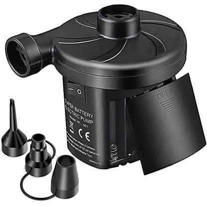  Battery Powered Air Mattress Pump, Electric Quick-Fill Blower Portable Inflator Deflator For Inflatables Raft Bed Boat Pool Toy, Black