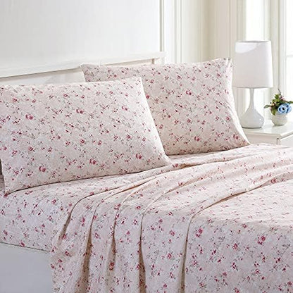  Modern Threads Soft Microfiber Rose Printed Sheets - Luxurious Microfiber Bed Sheets - Includes Flat Sheet, Fitted Sheet With Deep Pockets, & Pillowcases