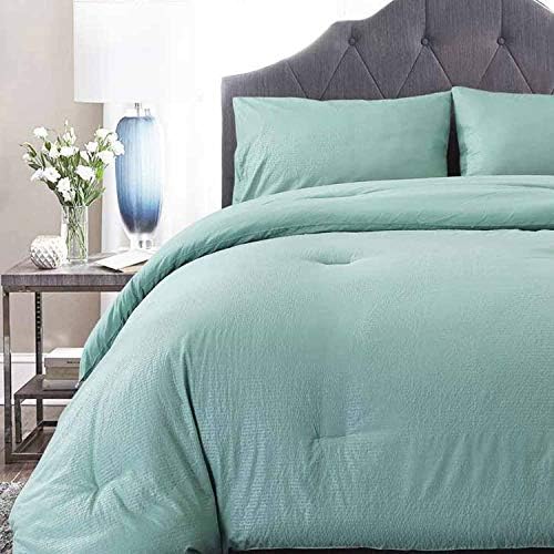  Nanko Seersucker King Comforter Set Black 3 PC All Season Reversible Down Alternative Quilted Duvet Insert, Microfiber Filling, Luxury Hotel Quality Bedding Sets In A Bag, Size 90 X 104 Inch