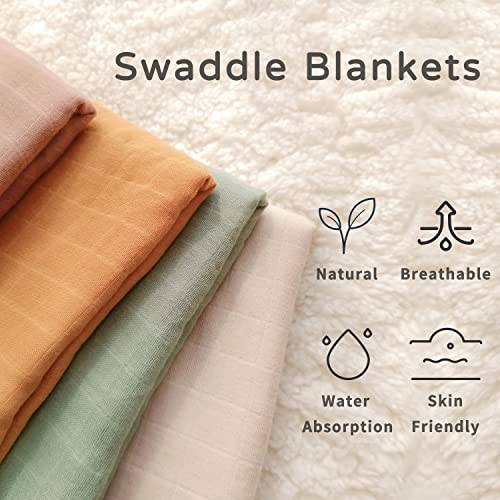  Moonkie Muslin Swaddle Blanket | Comfort Soft Baby Blanket For Boys And Girls | Silky Bamboo Infant Receiving Blanket Baby Swaddle Wrap | Unisex, 47 X 47 Inches, 4 Pack