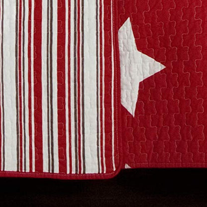  Red Star Quilt-Reversible 2 Piece Pattern Striped Bedding Set With Pillow Shams, Twin