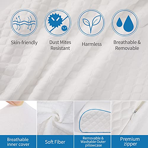  Memory Foam Contour Pillow, Neck Support Cervical Bed Pillow For Sleeping, Side Sleeper - Relieve Neck Pain With Washable Zippered Soft Cover