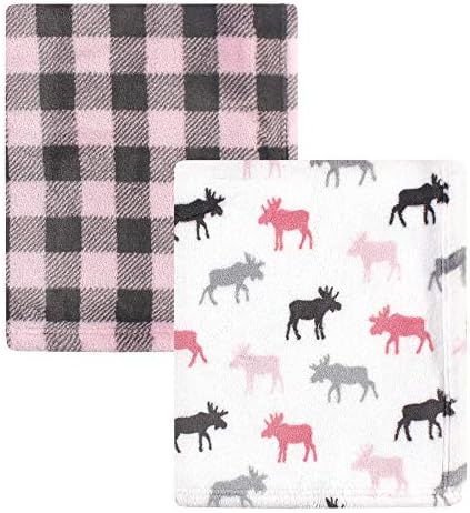  Hudson Baby Unisex Baby Cozy Plush Luxury Blankets 2pk, Pink Elephants, One Size