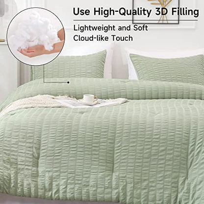  YOZEN Sage Green Queen Seersucker Comforter Set (90x90 Inch), 3 Pieces Textured Comforter With 2 Pillowcases, Soft Lightweight Microfiber Down Alternative Bedding Set For All Season