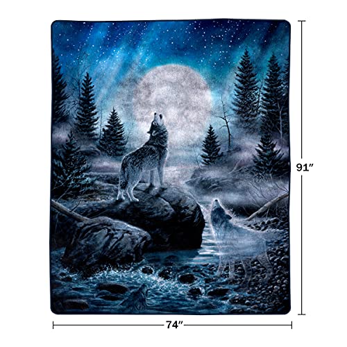  Avy Fleece Howling Wolf Pattern-Plush Thick 8 Pound Faux Mink Soft Blanket For Couch Sofa Bed (74” X 91”), Multicolor