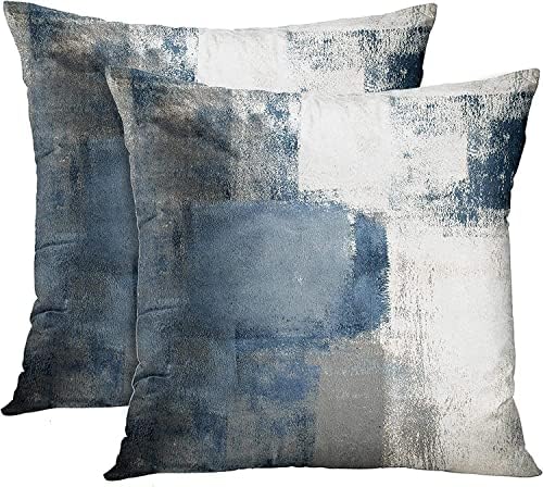  Emvency Set Of 2 Blue White And Gray Throw Pillow Covers Modern Abstract Painting Decorative Pillow Cases Home Decor Standard Square 20x20 Inches Pillowcases