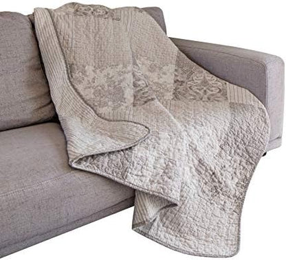  Ecret Garden 50" X 60" Cotton Quilted Throw Blanket: Floral Farmhouse Comforter, 100% Cotton Pink Grey Quilt, Patchwork Coverlet, Traditional Quilt For Couch And Bed, Country Lap Cover