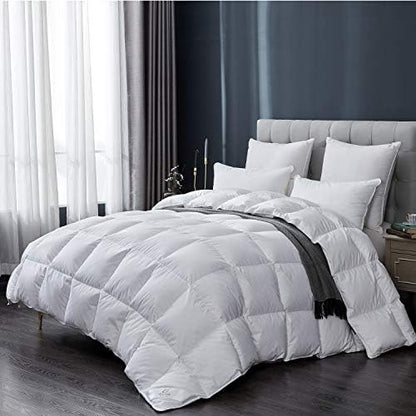  Winter Goose Feathers And Down Comforter Duvet Insert, 100% Cotton Cover, 58 Oz Fill Weight, Winter (California King)