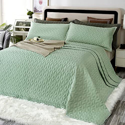  OFIXI Oversized King Plus 128"x120" Quilt Set 3 Pieces Extra Large King Size Bedspreads Lightweight Summer Comforter Reversible Coverlet Bed Cover For All Season, Sage Green