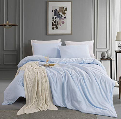  ALAZURIA Queen Size Duvet Cover Set 3 Piece - Super Soft Washed Microfiber, Light Blue Comforter Cover Set With Zipper Closure & 4 Corner Ties (1 Duvet Cover + 2 Pillow Cases) Amalfi Blue, Queen
