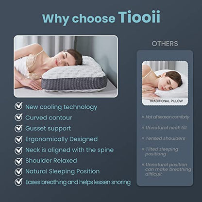  Tiooii Cooling Side Sleeper Pillow, Curved Pillow For Side Sleeper With Gusset,Adjustable Memory Foam Pillow With Washable Pillow Case(Queen Size)