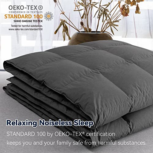  Down Comforter King Size-750 Fill Power-Fluffy Ultra Soft All Season Duvet Insert, Luxury Noiseless Fabric Reversible Colors-Lightweight 41 Ounce Fill (Gray,106”L X 90”W)