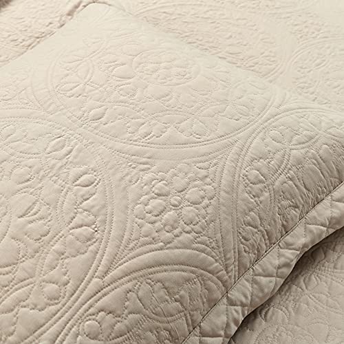  Medallion Scallop 5 Piece Bedspread Set, Queen, Neutral