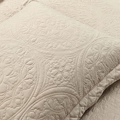  Medallion Scallop 5 Piece Bedspread Set, Queen, Neutral