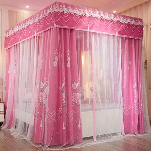  Obokidly Elegant Flower Printing 2-in-1 Double Protection 4 Corner Bed Mosquito Net And Bed Curtains Privacy Protection For Boys Girls Kids Bedroom Decoration (Full, Jade-Flower1)