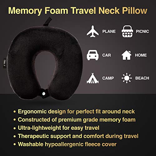  Charles Albert Memory Foam Travel Pillow, U Shaped Neck Pillow, Ultra Soft Comfortable Cushion For Neck Support, Lightweight Headrest, Machine Washable, Great For Airplane Chair, Car, Bed In Black