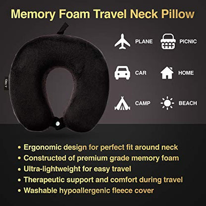  Charles Albert Memory Foam Travel Pillow, U Shaped Neck Pillow, Ultra Soft Comfortable Cushion For Neck Support, Lightweight Headrest, Machine Washable, Great For Airplane Chair, Car, Bed In Black