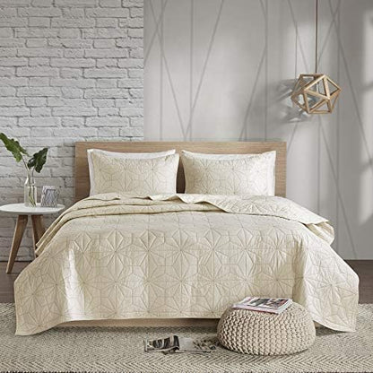  Urban Habitat Caden 3 Piece 100% Cotton Coverlet Double Sided Quilting Geometric Design, Matching Shams, Summer Blanket, Hypoallergenic All Season Bedding-Set, Full/Queen, Blush (UH13-2247)